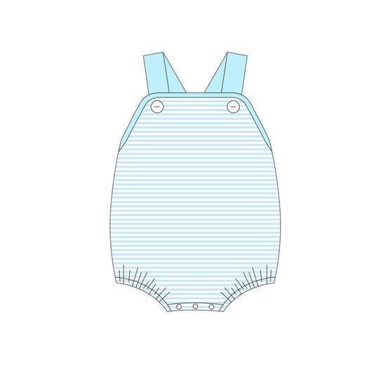 ( Moq 5 ) Preorder Baby Boys Infant Sleeveless Blue Stripes Summer Bubble Romper