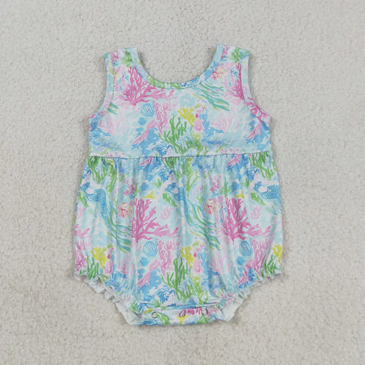Sibling Baby Girls Kids Sleeveless Sea Flower Knee Length Dress Romper Summer Clothes