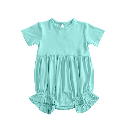 ( Moq 5 ) Preorder Baby Girls Kids Short Sleeves Blue Green Cotton Bubble Romper