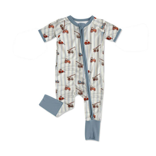 ( Moq 5 ) Preorder Baby Boys Kids Short Sleeves Trucks Stripes Zipper Romper
