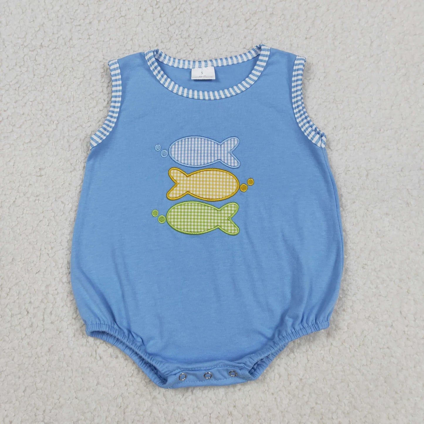 Sibling Baby Boys Girls Embroidery Fish Stripes Rompers Sets Summer Clothes RTS