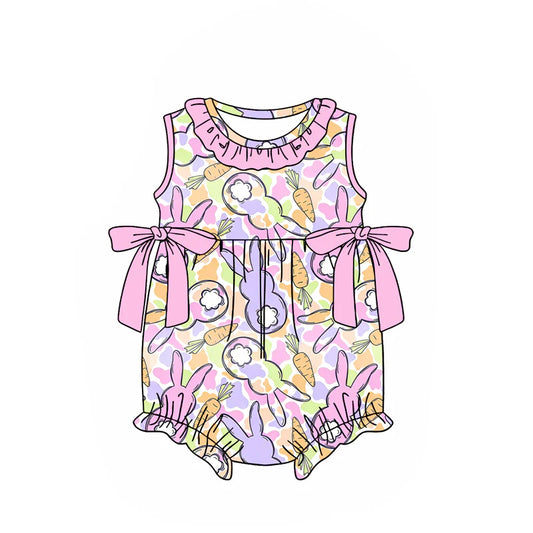 ( Moq 5 ) Preorder Baby Girls Kids Sleeveless Rabbits Carrots Camo Bows Easter Bubble Romper