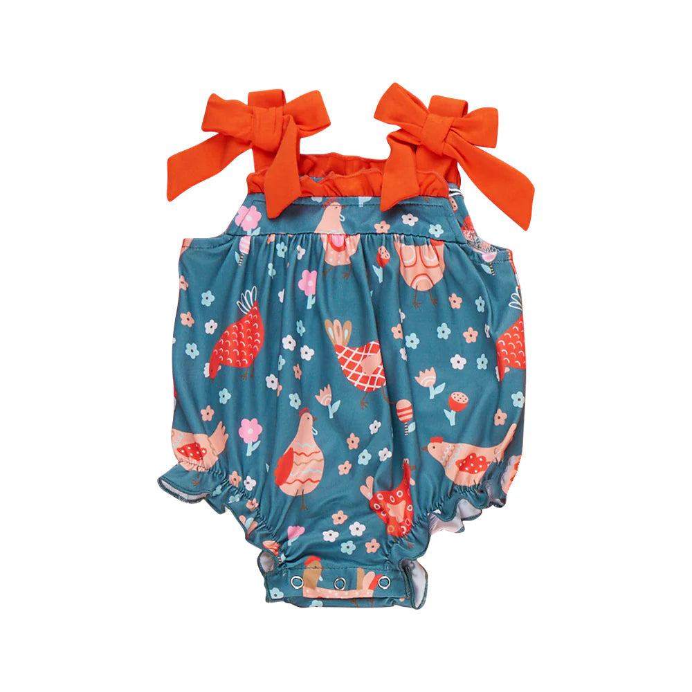 ( Moq 5 ) Preorder Baby Girls Infant Bows Sleeveless Chicken Flower Bubble Romper