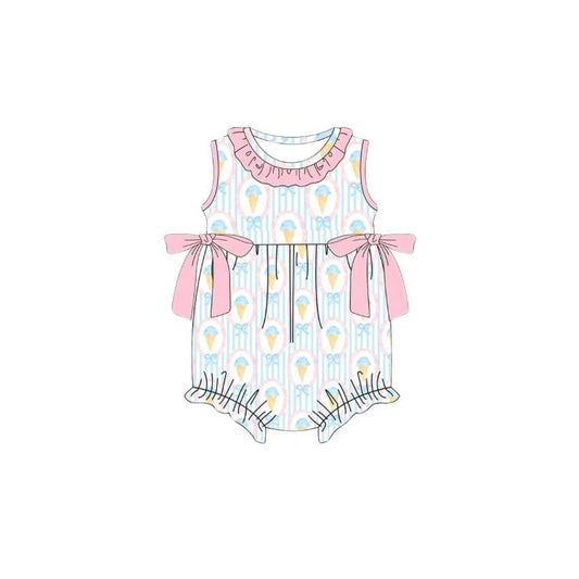 ( Moq 5 ) Preorder Baby Girls Infant Sleeveless Popsicles Bows Stripes Bubble Romper