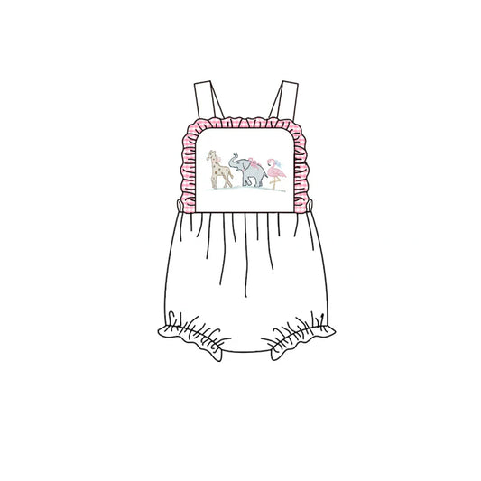 ( Moq 5 ) Preorder Baby Girls Infant Sleeveless Animals White Bubble Romper