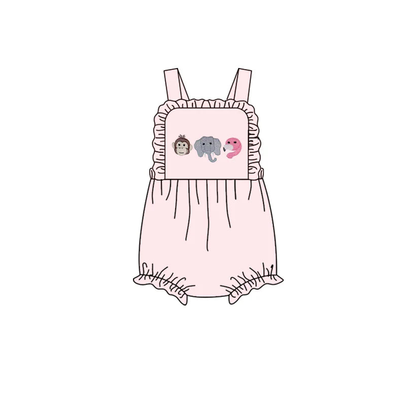 ( Moq 5 ) Preorder Baby Girls Infant Sleeveless Animals Pink Bubble Romper