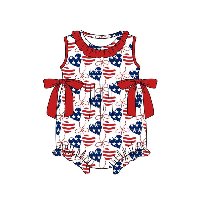 ( Moq 5 ) Preorder Baby Girls Infant Hearts Stars Bows 4th of July Bubble Romper