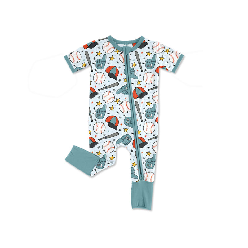 ( Moq 5 ) Preorder Baby Boy Infant Short Sleeves Baseball Stars Zipper Sleeper Romper