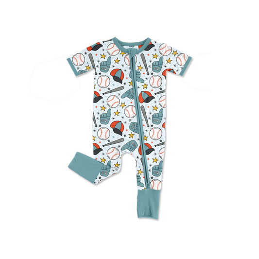 ( Moq 5 ) Preorder Baby Boy Infant Short Sleeves Baseball Stars Zipper Sleeper Romper