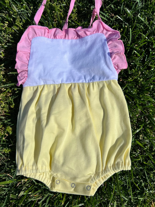 ( Moq 5 ) Preorder Baby Girls Infant Straps Yellow Bubble Summer Romper