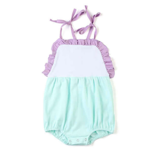 ( Moq 5 ) Preorder Baby Girls Infant Straps Green Bubble Summer Romper