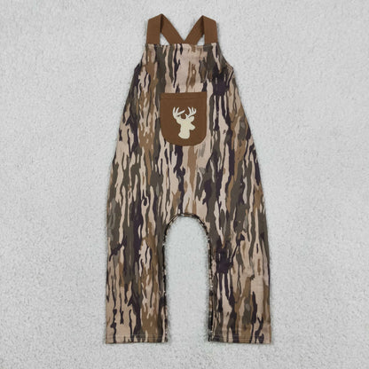 Sibling Baby Boys Girls Kids Embroidery Deer Dogs Duck Tops Camo Pockets Shorts Sets Romper Jumpsuit RTS