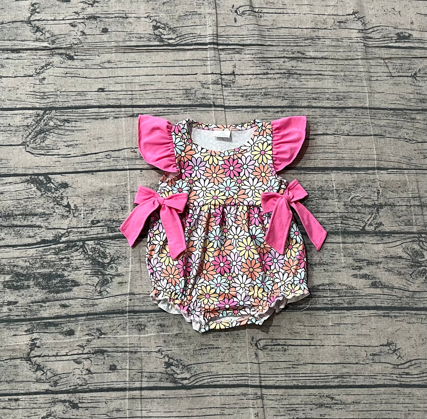 Baby Girls Kids Short Sleeves Flower Pink Bows Bubble Summer Romper RTS