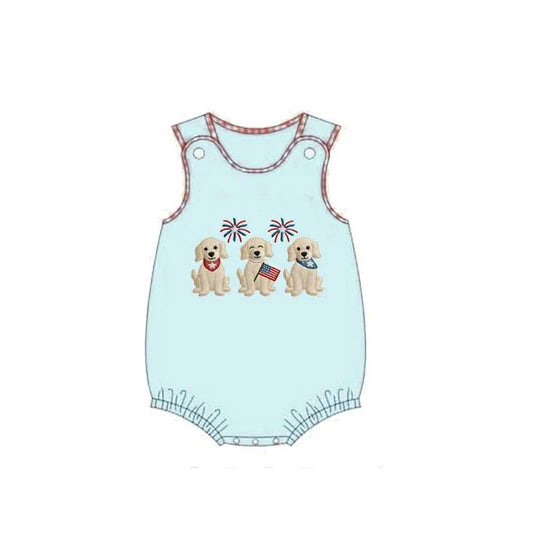 ( Moq 5 ) Preorder Baby Boys Kids Sleeveless Dogs Flags 4th of July Romper