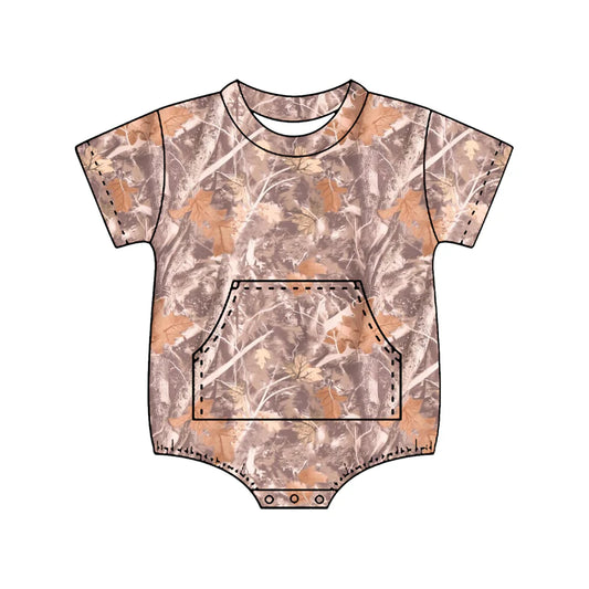 ( Moq 5 ) Preorder Baby Boys Kids Leaves Short Sleeves Pockets Bubble Romper