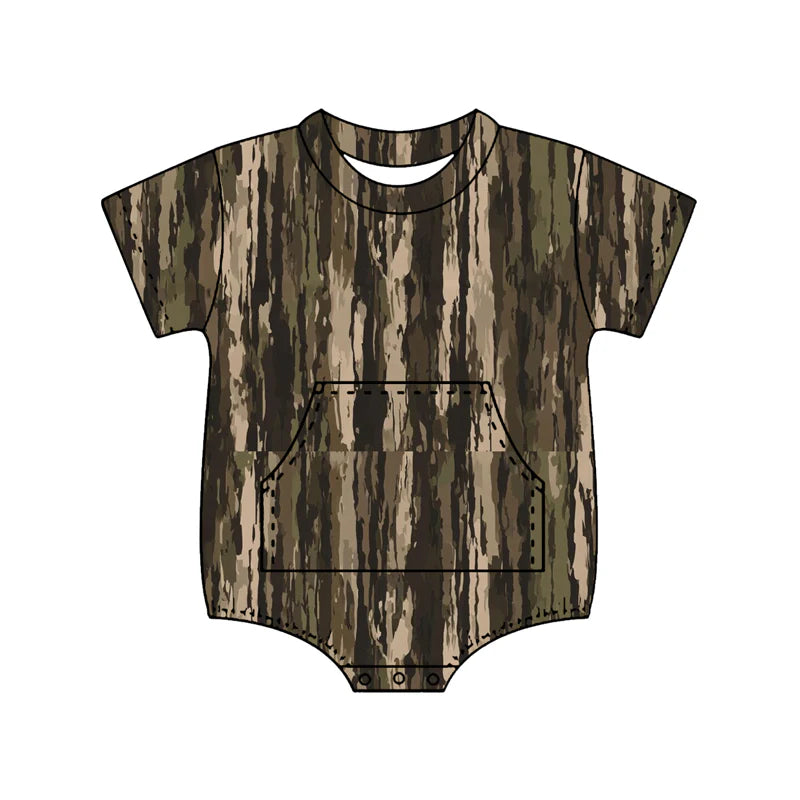 ( Moq 5 ) Preorder Baby Boys Kids Short Sleeves Camo Pockets Bubble Romper