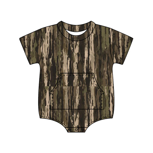 ( Moq 5 ) Preorder Baby Boys Kids Short Sleeves Camo Pockets Bubble Romper