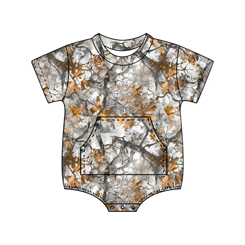 ( Moq 5 ) Preorder Baby Boys Kids Short Sleeves Leaves Pockets Bubble Romper