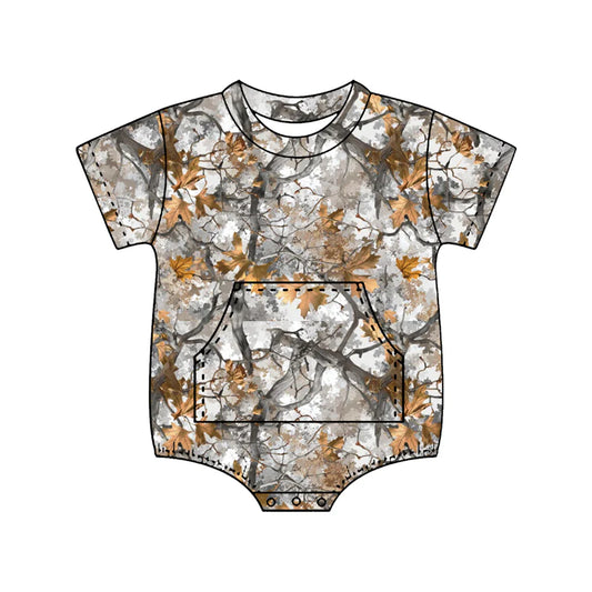( Moq 5 ) Preorder Baby Boys Kids Short Sleeves Leaves Pockets Bubble Romper