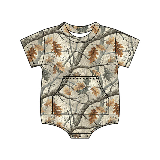 ( Moq 5 ) Preorder Baby Boys Infant Short Sleeves Leaves Summer Pockets Bubble Romper