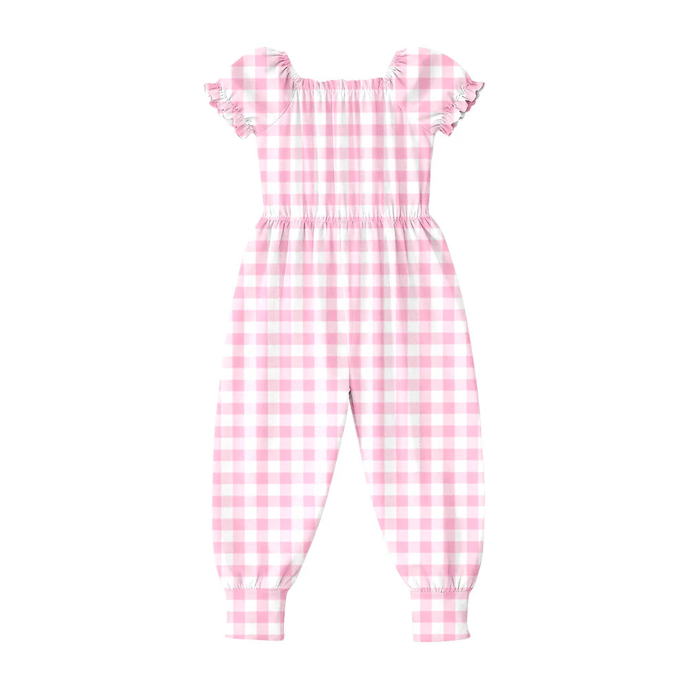 ( Moq 5 ) Preorder Baby Girls Kids Pink Plaid Short Sleeves Pants Jumpsuit