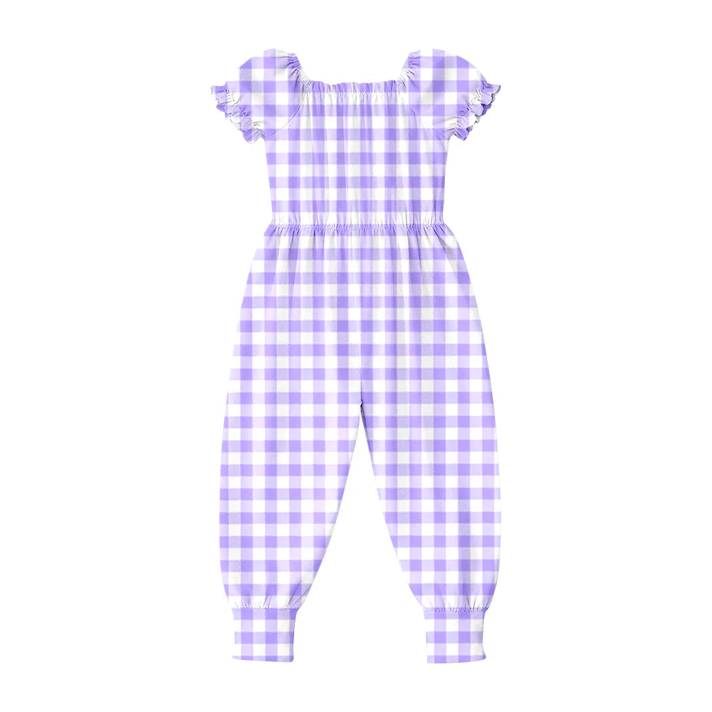 ( Moq 5 ) Preorder Baby Girls Kids Purple Plaid Short Sleeves Pants Jumpsuit