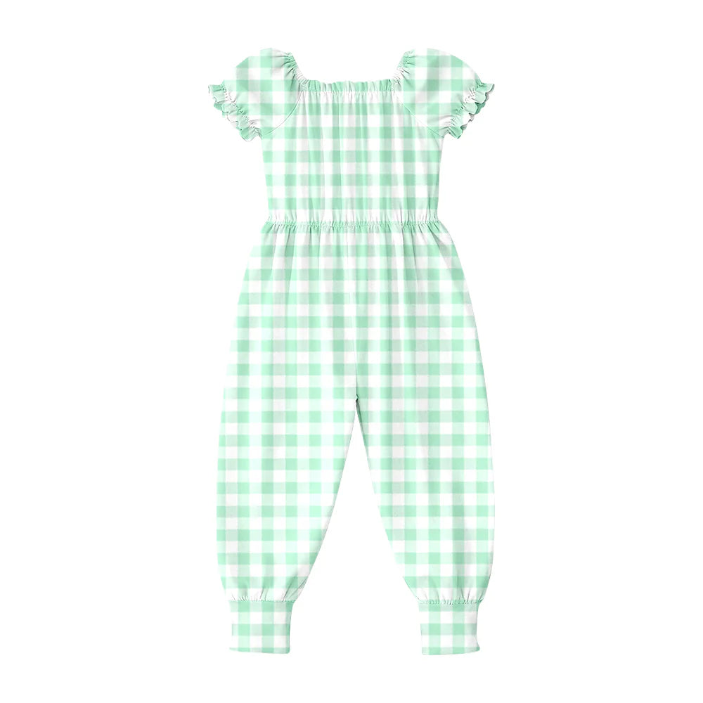 ( Moq 5 ) Preorder Baby Girls Kids Green Plaid Short Sleeves Pants Jumpsuit