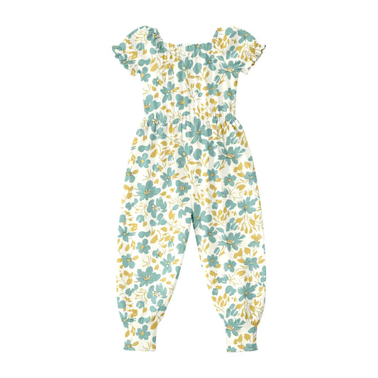 ( Moq 5 ) Preorder Baby Girls Kids Green Flower Short Sleeves Pants Jumpsuit