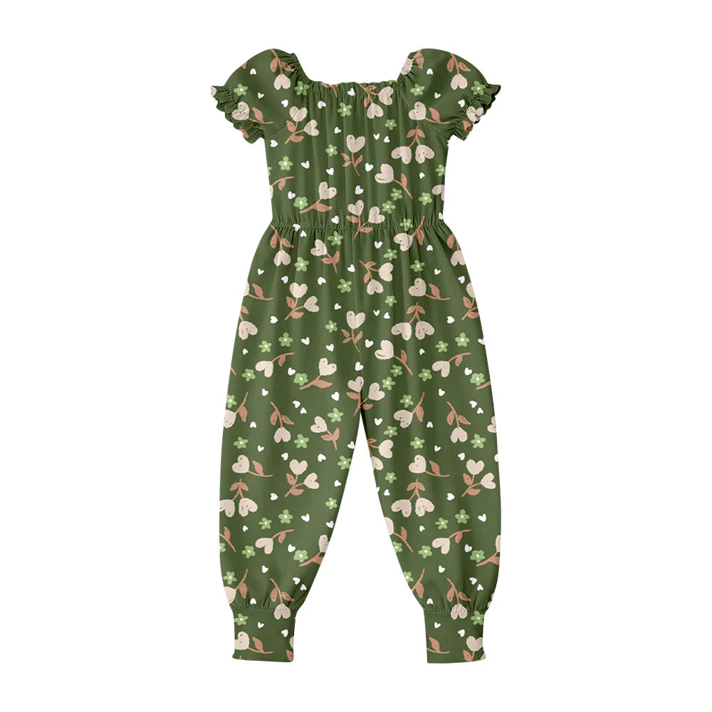 ( Moq 5 ) Preorder Baby Girls Kids Hearts Flower Green Short Sleeves Pants Jumpsuit