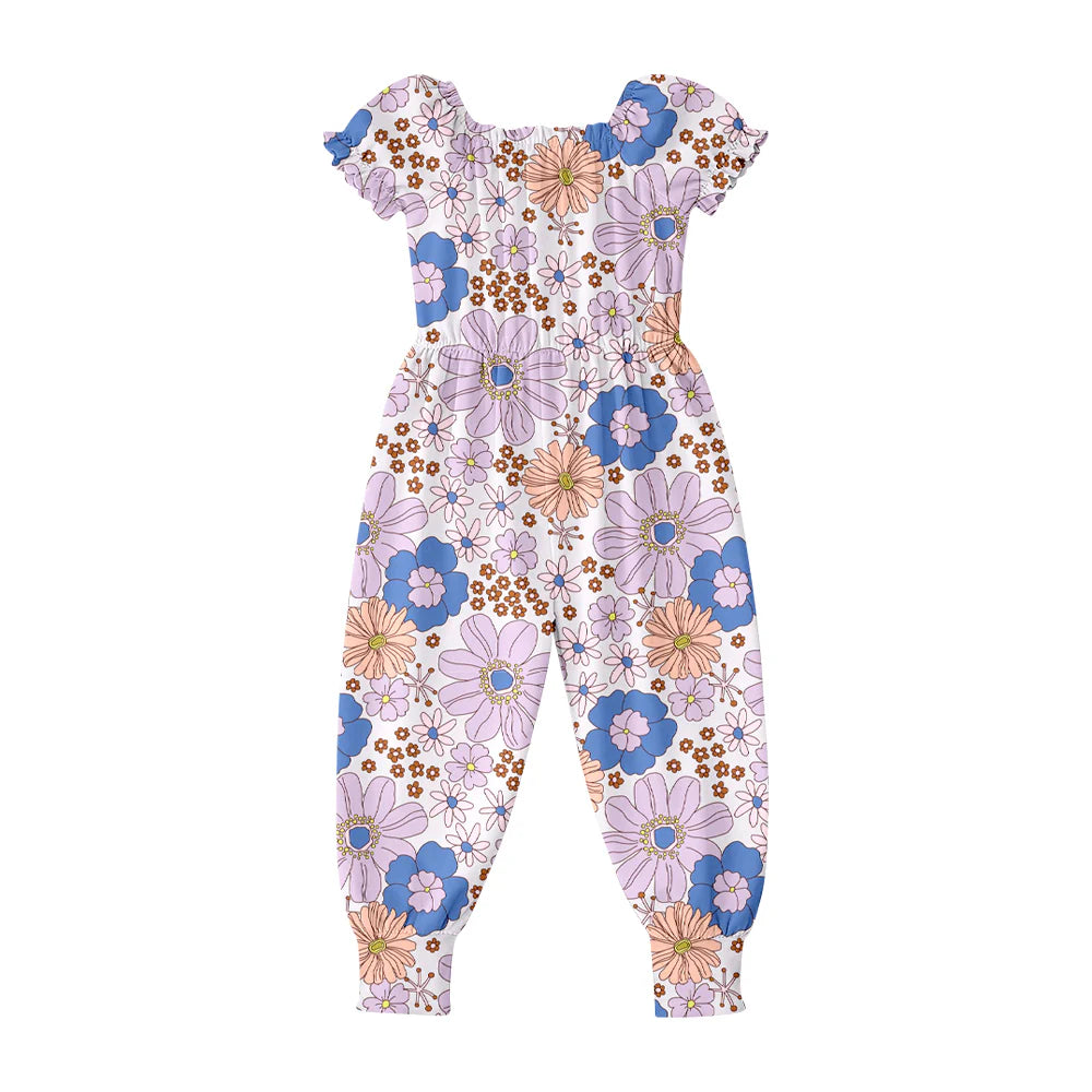 ( Moq 5 ) Preorder Baby Girls Kids Purple Flower Short Sleeves Pants Jumpsuit