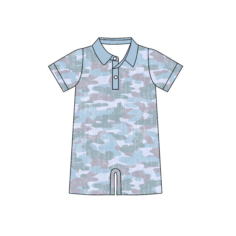( Moq 5 ) Preorder Baby Boys Kids Short Sleeves Camo Buttons Romper