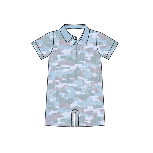 ( Moq 5 ) Preorder Baby Boys Kids Short Sleeves Camo Buttons Romper