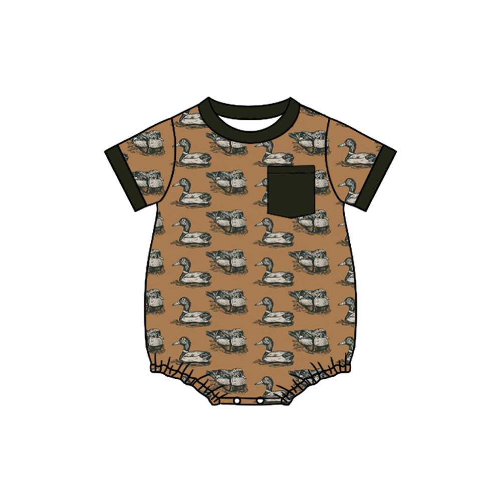 ( Moq 5 ) Preorder Baby Boys Kids Short Sleeves Pocket Ducks Bubble Romper