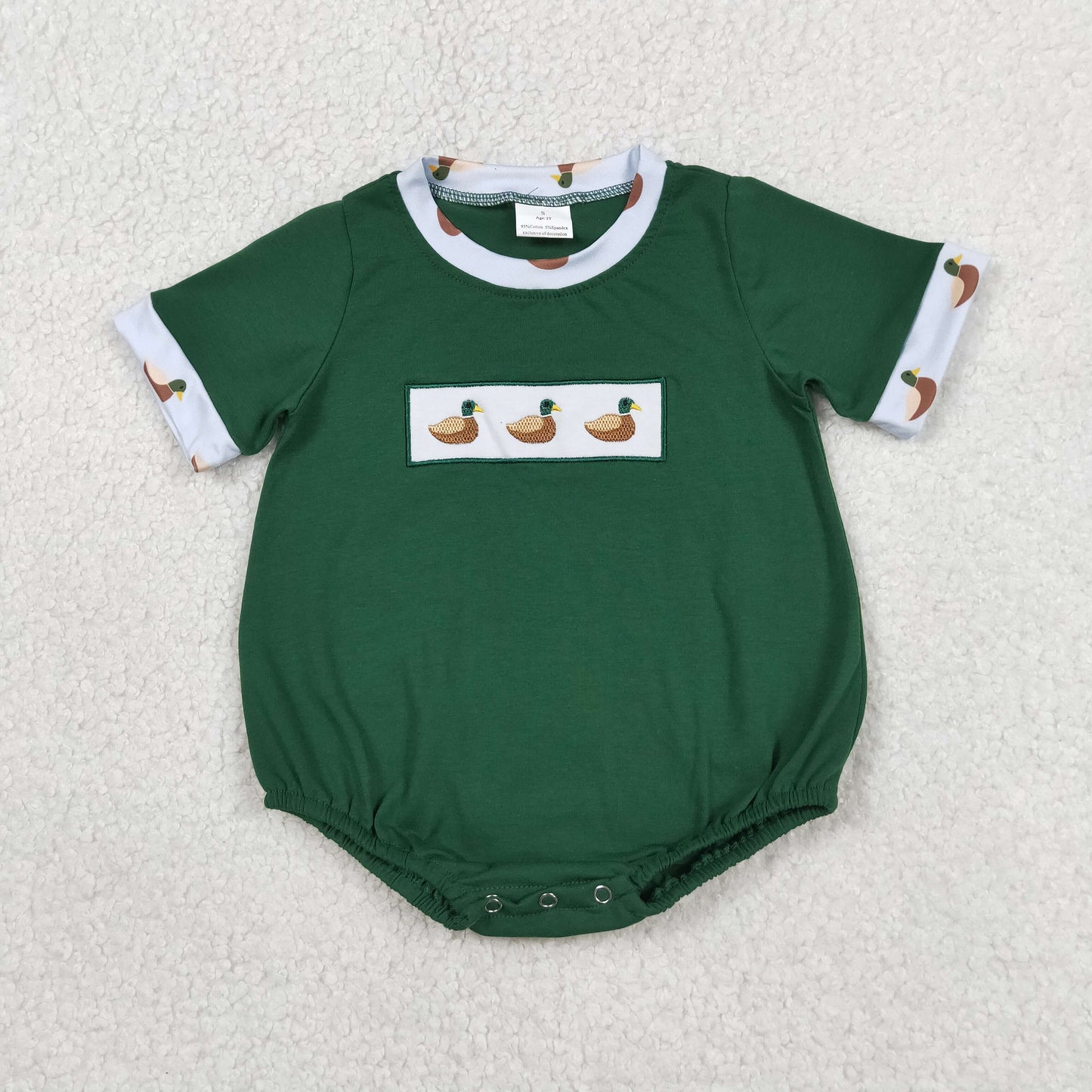 Sibling Baby Boys Girls Infant Short Sleeves Embroidery Ducks Green Bubble Rompers RTS