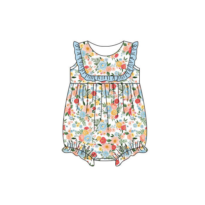 ( Moq 5 ) Preorder Baby Girls Kids Sleeveless Flower Ruffle Bubble Romper