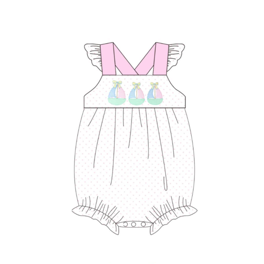( Moq 5 ) Preorder Baby Girls Infant Boats Pink Dots Bubble Romper