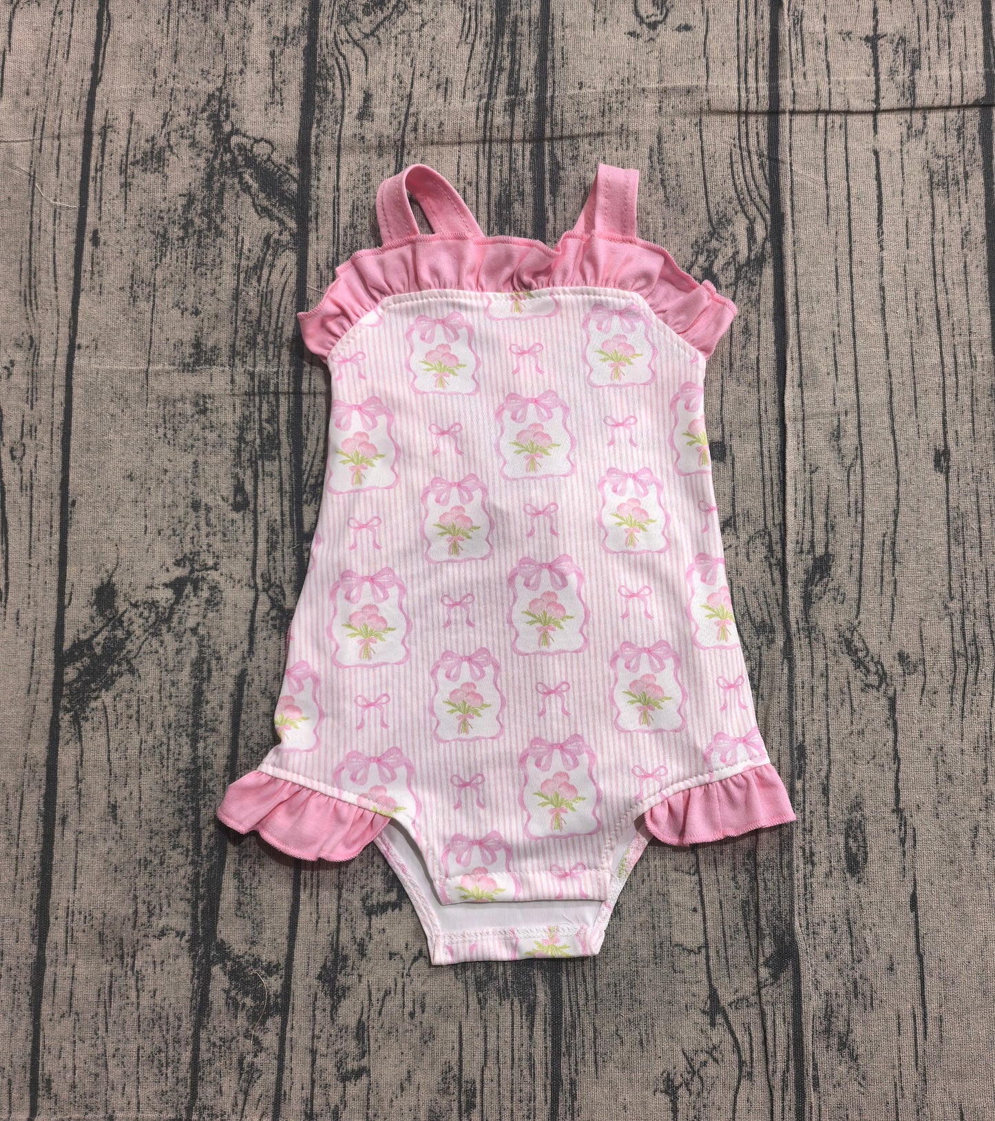 Baby Girls Kids Sleeveless Pink Bows Flower Summer Romper RTS