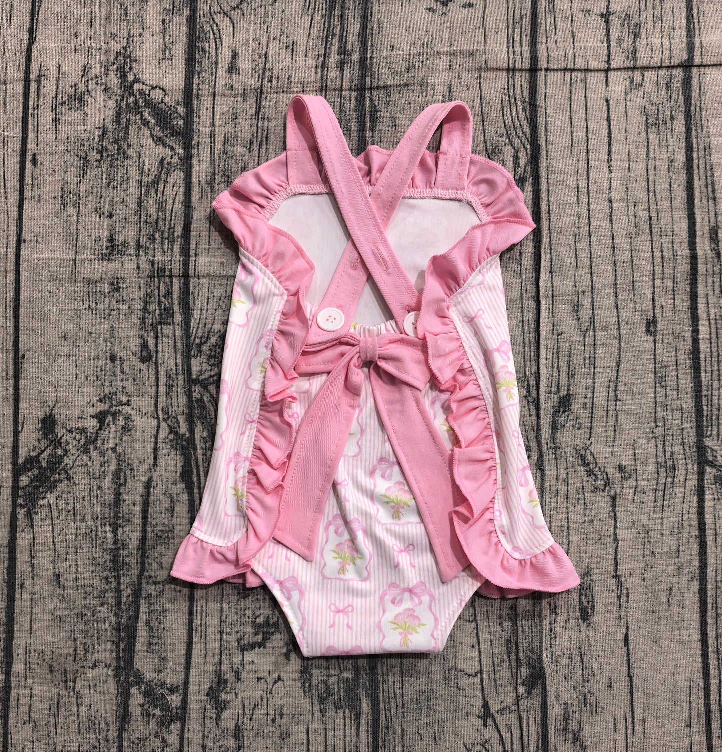 Baby Girls Kids Sleeveless Pink Bows Flower Summer Romper RTS