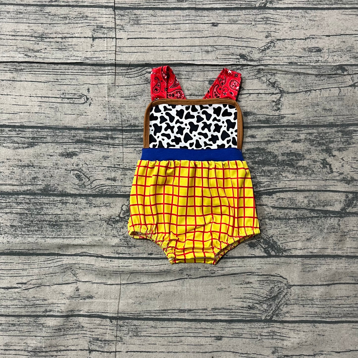 ( No moq )  Preorder Baby Boys Infant Cow Print Yellow Plaid Bubble Romper