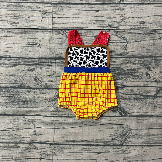 ( No moq )  Preorder Baby Boys Infant Cow Print Yellow Plaid Bubble Romper