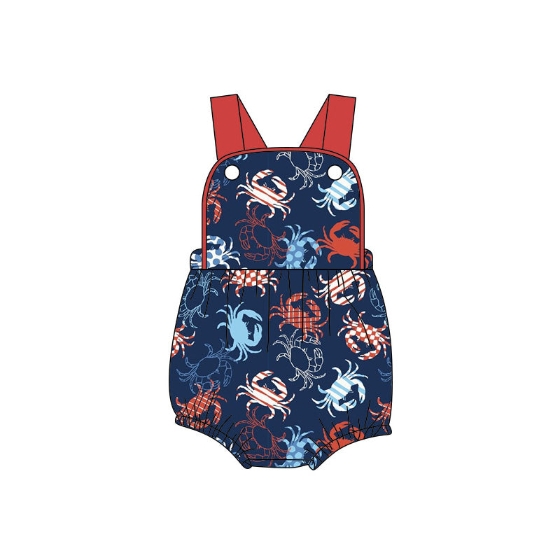 ( Moq 5 )  Preorder Baby Boys Infant Crabs 4th of July Bubble Romper