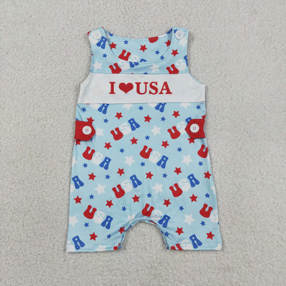 Sibling Baby Boy Girls Kids I Love USA 4th of July Dress Rompers Set Clothes RTS