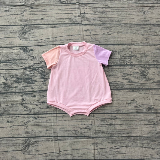 ( No moq )  Preorder Baby Girls Infant Short Sleeves Pink Cotton Bubble Romper Clothes