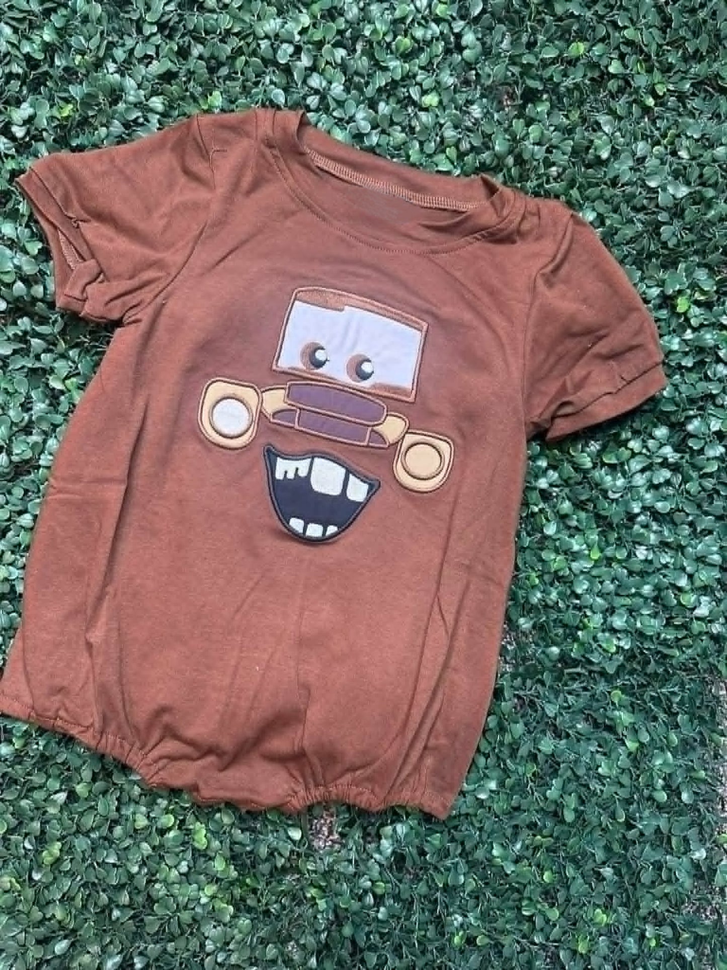 ( Moq 5 )  Preorder Baby Boy Infant Short Sleeves Car Bubble Romper Brown Clothes