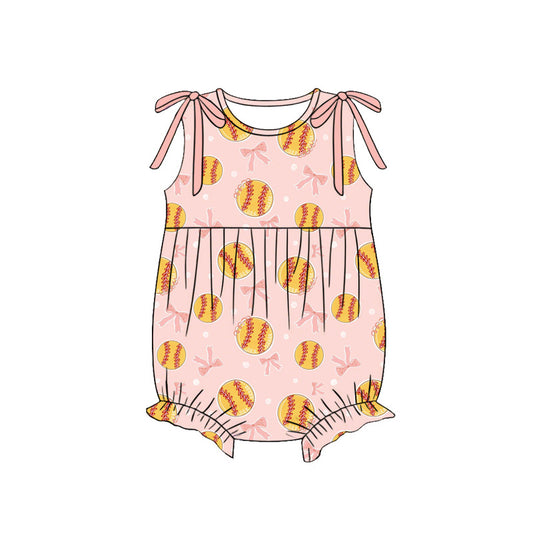 ( Moq 5 )  Preorder Baby Girls Infant Softball Bows Bubble Romper Summer Clothes