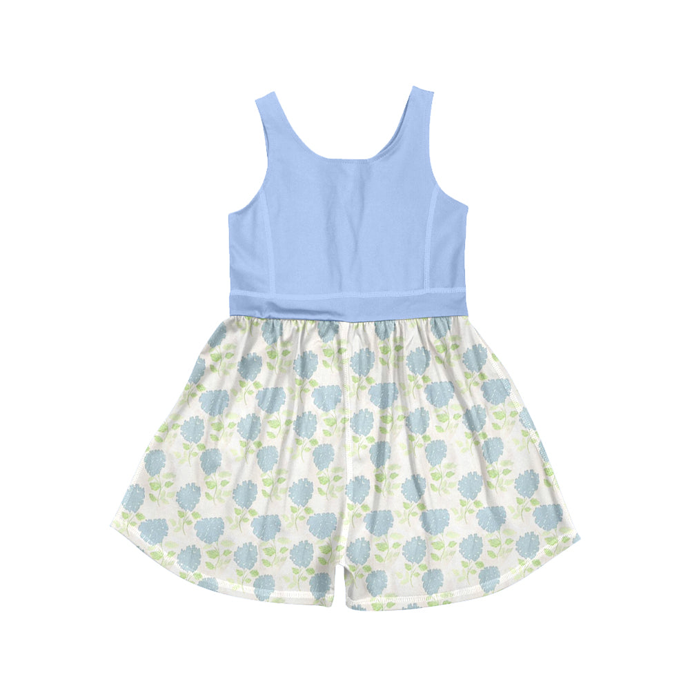 ( Moq 5 ) Preorder Baby Girls Kids Sleeveless Blue Flower Yoga Active Jumpsuit Clothes