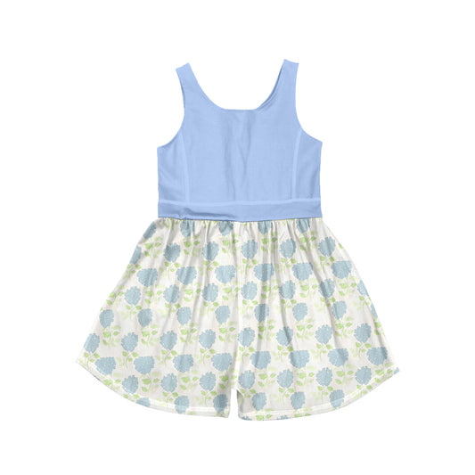 ( Moq 5 ) Preorder Baby Girls Kids Sleeveless Blue Flower Yoga Active Jumpsuit Clothes