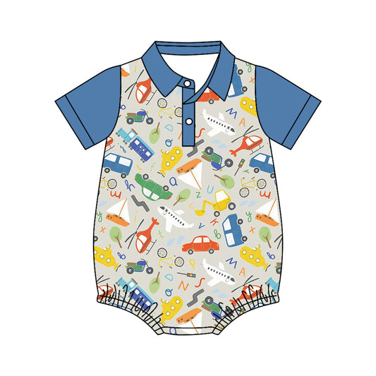 ( Moq 5 ) Preorder Baby Boys Infant Blue Short Sleeves Buttons Romper Summer Clothes