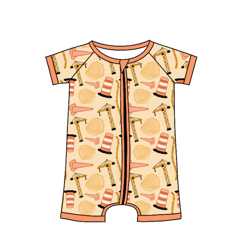 ( Moq 5 ) Preorder Baby Boys Infant Short Sleeves Zipper Romper Construction Clothes
