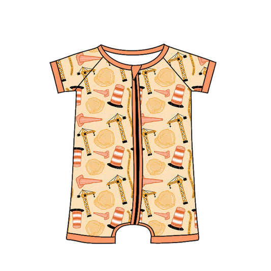 ( Moq 5 ) Preorder Baby Boys Infant Short Sleeves Zipper Romper Construction Clothes
